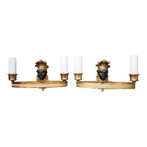 19thc French Empire Antique Gilt & Patinated Bronze Wall Sconces by Maison Bagues a - Pair