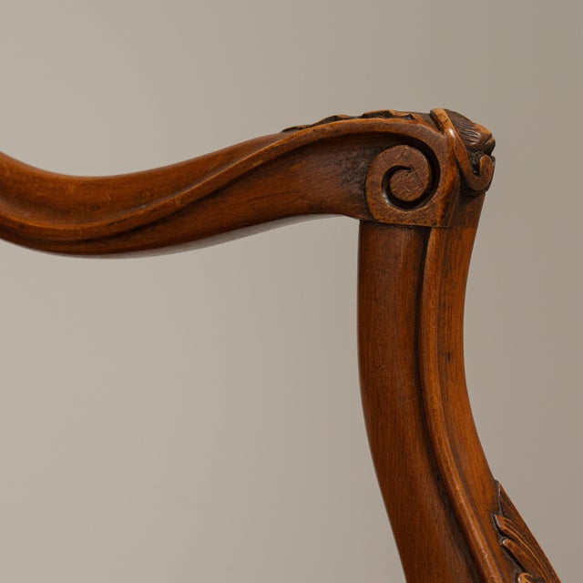 Chestnut 19th Century French Chestnut Brown Louis XV Upholstered Throne Armchair For Sale - Image 8 of 15