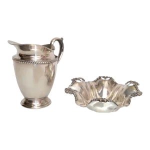 Vintage Double Anchor 1717 Kenton Rogers Silverplate Pitcher & Bowl Beading- 2 Pieces