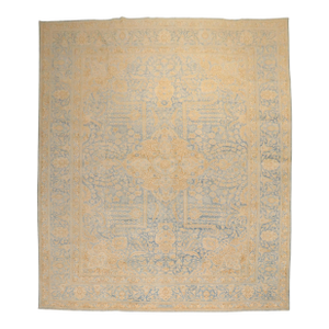 Vintage Zabihi Collection Persian Blue Gold Persian Kashan Rug