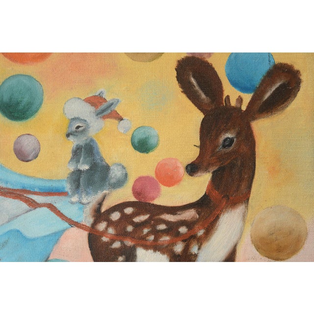 Vintage Mid Century Bubble Bath Boy Surrealist Art Painting For Sale - Image 4 of 10