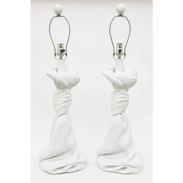 Vintage Plaster of Paris John Dickinson Style Draped & Knotted Table Lamps, Restored For Sale - Image 12 of 12
