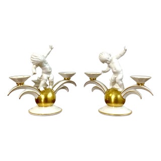 Vintage Porcelain Candlesticks, 1920s, Set of 2 For Sale