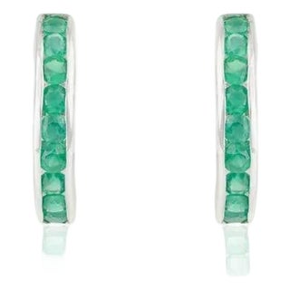 Round Cut Green Onyx C-Shape Hoop Earrings in 925 Silver- A Pair For Sale