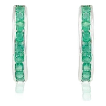Round Cut Green Onyx C-Shape Hoop Earrings in 925 Silver- A Pair For Sale