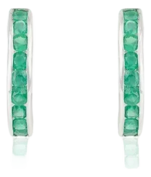 Round Cut Green Onyx C-Shape Hoop Earrings in 925 Silver- A Pair