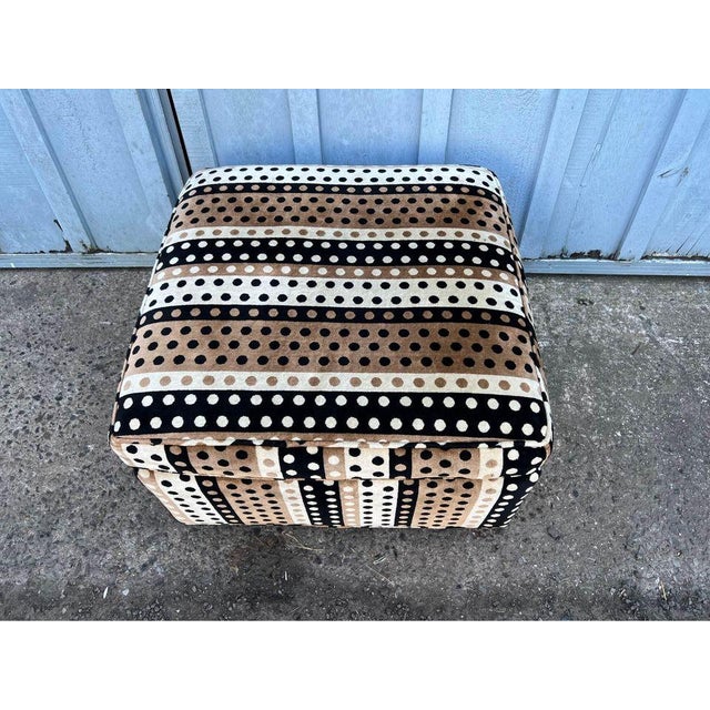 Wood Mid Century Modern Upholstered Ottoman on Casters 1970s For Sale - Image 7 of 9