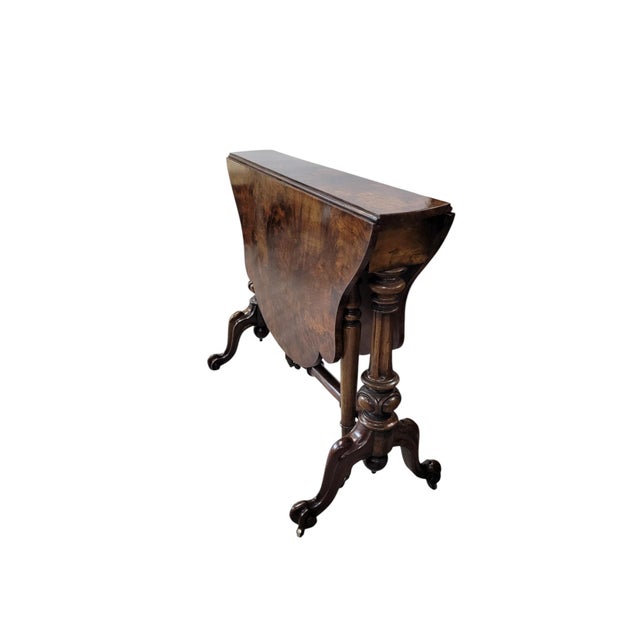 Victorian 19th Century Victorian Burr Walnut Sutherland Drop-Leaf Table For Sale - Image 3 of 12