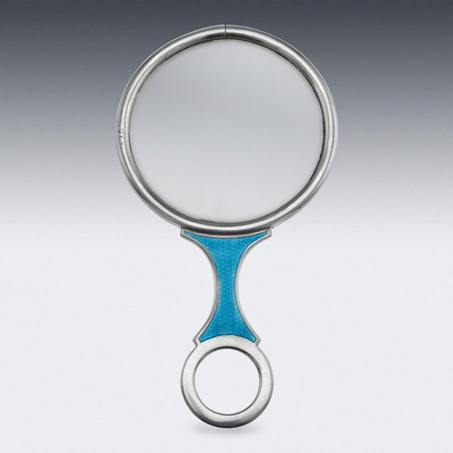 Large Antique English Silver and Guilloché Enamel Magnifying Glass, 1890s For Sale - Image 3 of 12
