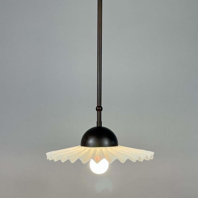 1940s French Art Deco White Opaline Glass and Burnished Brass Pendant, 1940s For Sale - Image 5 of 18