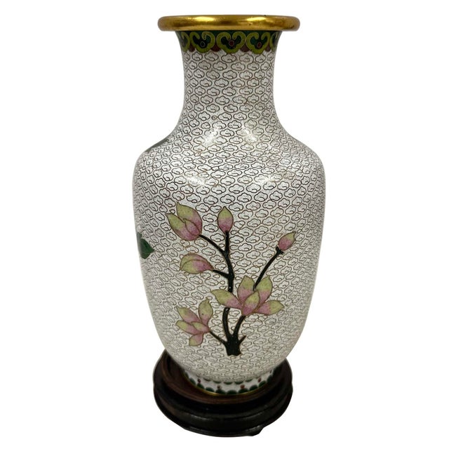 Mid-20th Century Hand-Crafted Vintage Chinese Cloisonne Vase - Peony Blossoms For Sale - Image 10 of 13