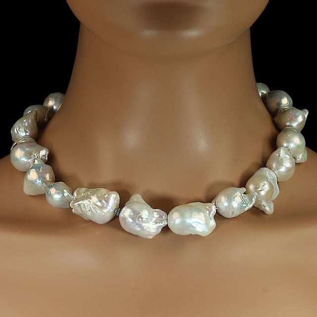 Ajd 18 Inch Magnificent White Baroque Pearl Necklace For Sale - Image 4 of 6