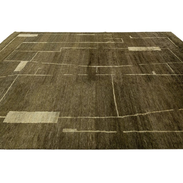 2020s Contemporary Hand-Knotted Espresso Wool Rug With Minimalist Geometric Abstract For Sale - Image 5 of 12