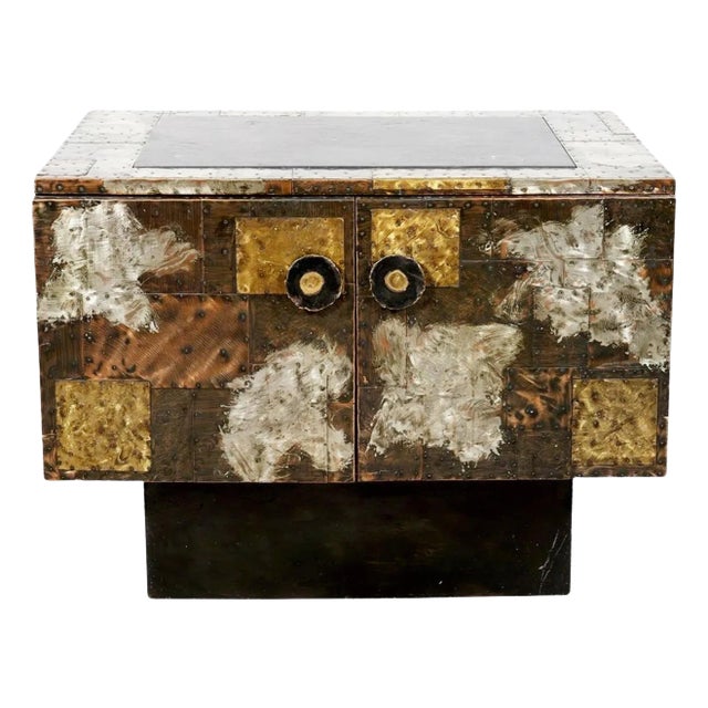 Paul Evans 'PE-32' Patchwork Copper Cabinet with Slate Top for Directional, 1968 For Sale
