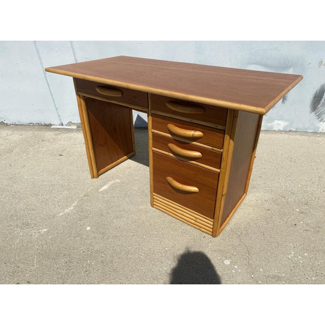 Restored PostWar Hawaiian Koa Wood Desk With Rattan Border Chairish