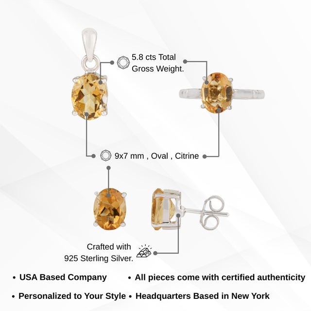 Prong Set Solitaire 6.4 Ct Citrine Silver Jewelry Set - Ring Pendant & Earrings, 4 Pieces For Sale - Image 12 of 14