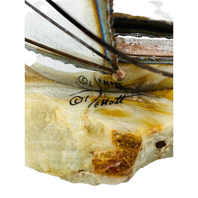 1970s Brutalist Metal Sailboat Sculpture on Onyx Base by DeMott - Set With Original Tag For Sale - Image 15 of 16