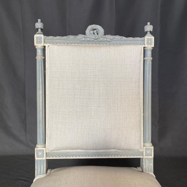 Painted and Newly Upholstered French Louis XVI Dining Chairs -A Pair For Sale - Image 14 of 17