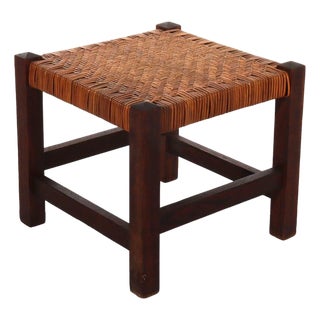 Antique Stickley Arts & Crafts Mission Oak Splint Weave Footstool C1920 For Sale