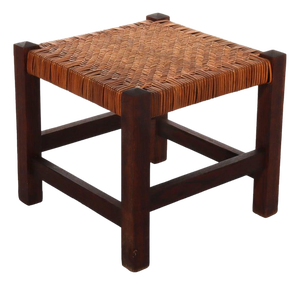 Antique Stickley Arts & Crafts Mission Oak Splint Weave Footstool C1920