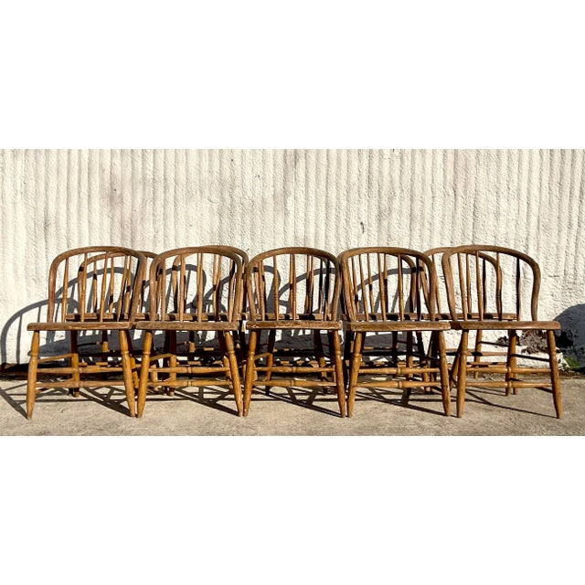 Late 19th Century Vintage Boho Late 19th Century Windsor Style Farm House Dining Chairs - Set of 10 For Sale - Image 5 of 12