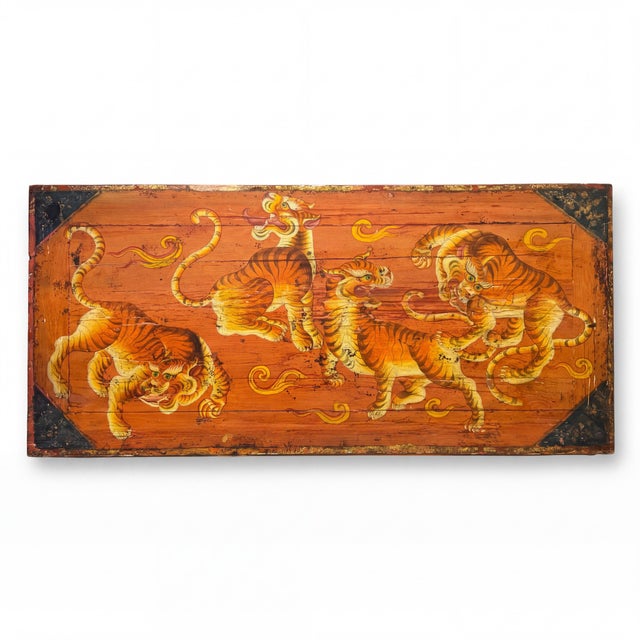 Mid-Century Chineses Tibetan Hand Painted Polychrome Coffee Table Tiger Motif For Sale In Atlanta - Image 6 of 11