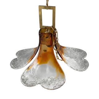 Mid-Century Modern Italian Floral Glass Tulip Pendant Lamp, 1960s For Sale