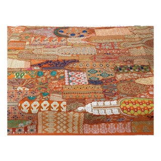 Vintage Patchwork Bedspread Quilt Hand Embroidered Bed Coverlet Wall Hanging For Sale