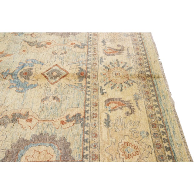 Tan Modern Sultanabad Handmade Floral Motif Wool Rug For Sale - Image 9 of 12