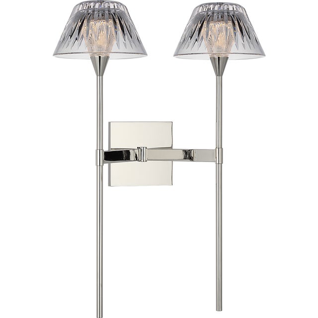 Visual Comfort Waterford for Visual Comfort Signature Blaze 19" 2 Light Tail Sconce in Polished Nickel with Clear Crystal For Sale - Image 4 of 13