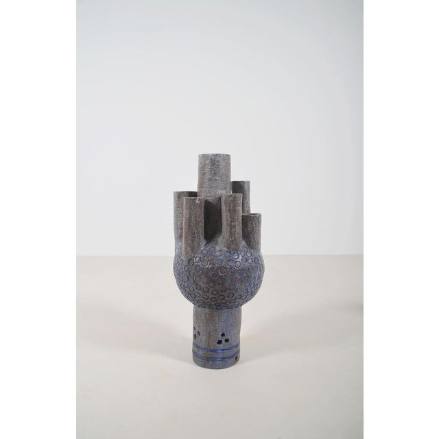Gray Ceramic Sculpture with Circular Patterns and Signature For Sale - Image 8 of 8