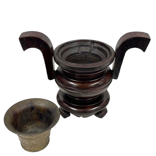 Vintage Chinese 6 Pieces Wooden Buddhist Offering Set For Sale - Image 9 of 12