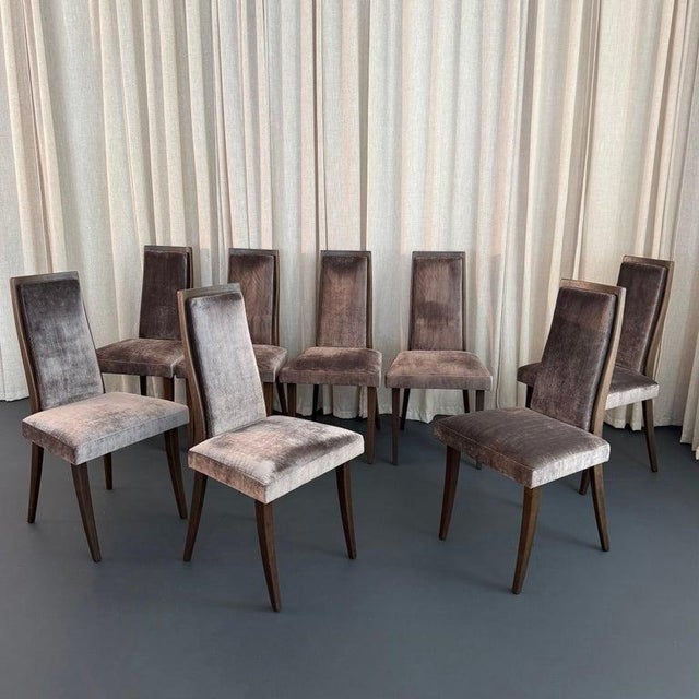 This gorgeous set of eight Mid-Century Modern dining side chairs were designed by Harvey Probber circa 1950s. The dining...