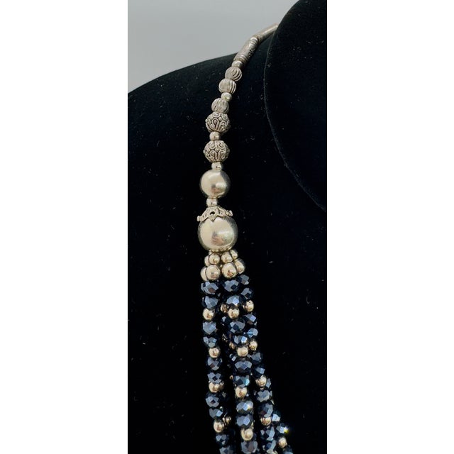 Boho Chic Vintage Handmade Natural Black Stones Necklace With Multiple Strands For Sale - Image 3 of 6