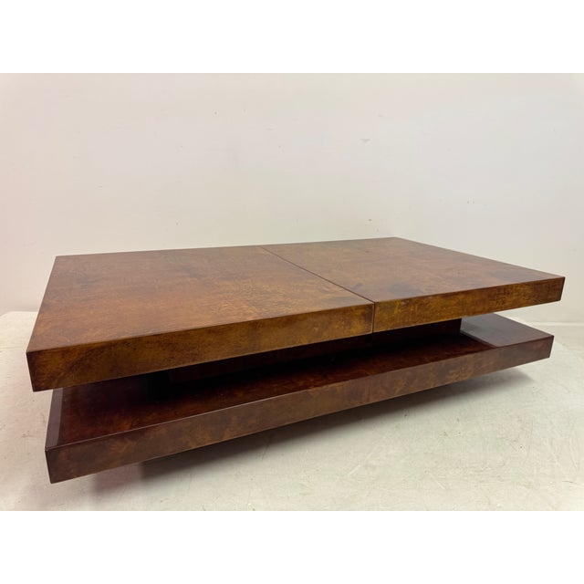 1970s Brown Lacquered Goatskin Sliding Coffee Table, Italy, 1970s For Sale - Image 5 of 18