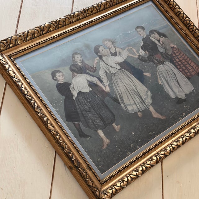 1960s Gilded Framed Vintage German Lithograph of Hans Thoma's "Children's Ring Dance" For Sale - Image 5 of 7
