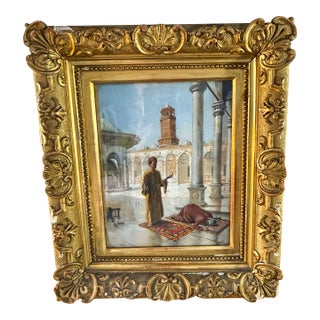 Antique 19th Century Orientalist Gouache Painting - Prayer at the Alabaster Mosque, Cairo - Signed Alphons Mielich For Sale
