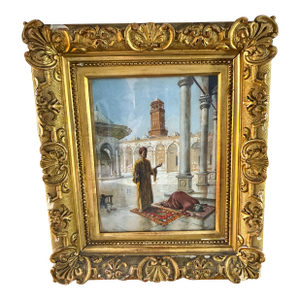 Antique 19th Century Orientalist Gouache Painting - Prayer at the Alabaster Mosque, Cairo - Signed Alphons Mielich