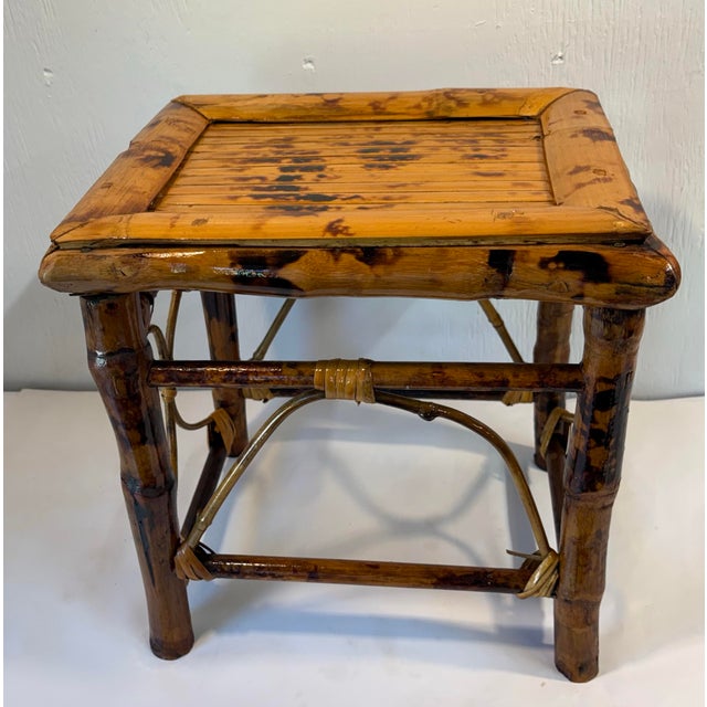 Chinoiserie Vintage Burnt Bamboo Plant Stand For Sale - Image 3 of 9