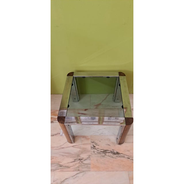 Chrome and Wood Side Table, 1970 For Sale - Image 4 of 11