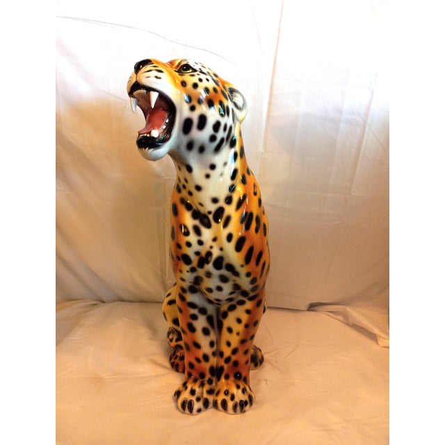 1990s Large Glass/Ceramic Sculpture of African Leopard For Sale - Image 4 of 12