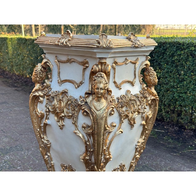 Late 20thC Italian Baroque Cream Gold Pedestals Pair For Sale - Image 15 of 18