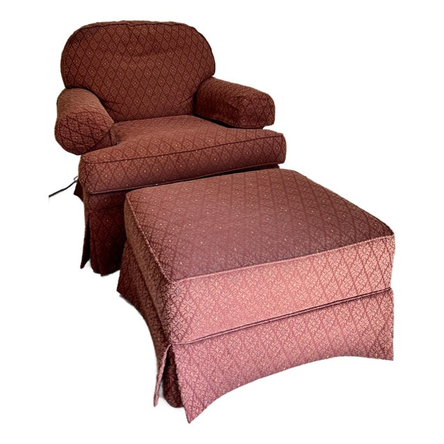 1990s Vintage Sherrill Furniture Traditional Roll Arm Club Chair & Ottoman Set - 2 Pieces For Sale