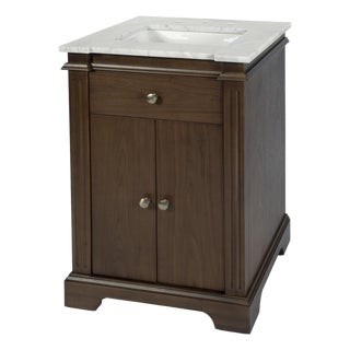 Rachelle 24 in. W Rectangular Wood & Marble Bathroom Vanity with Storage, Natural Walnut For Sale