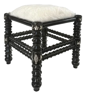 1990s Handmade Mother of Pearl Inlaid Low Stool