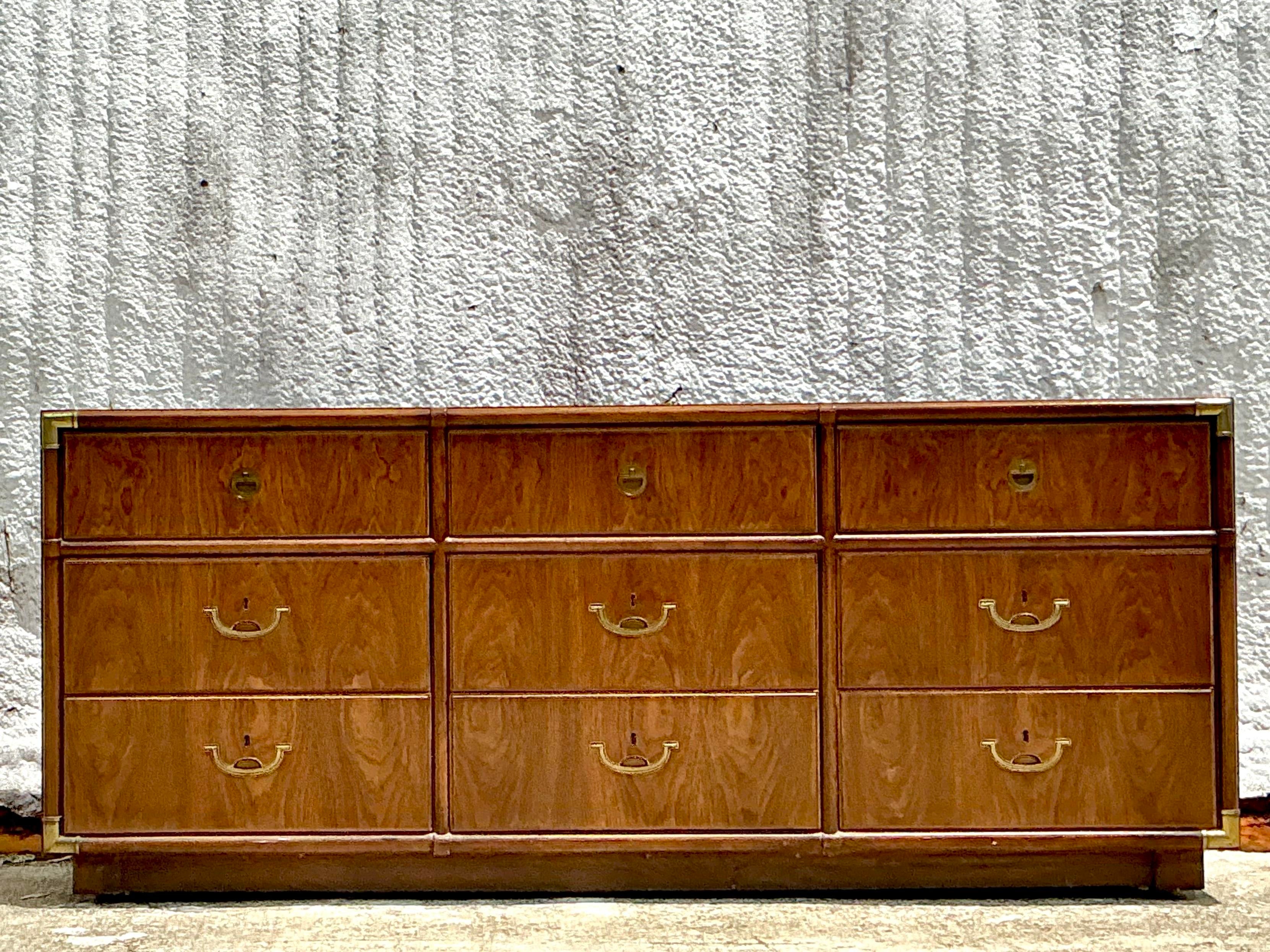 Vintage Boho Drexel Campaign 9 Drawer Dresser | Chairish