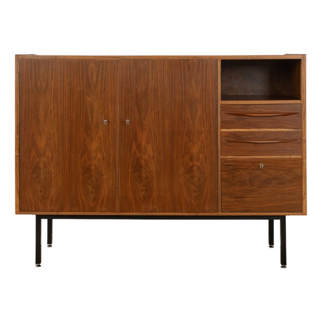 Vintage Walnut Veneer Highboard, 1960s For Sale