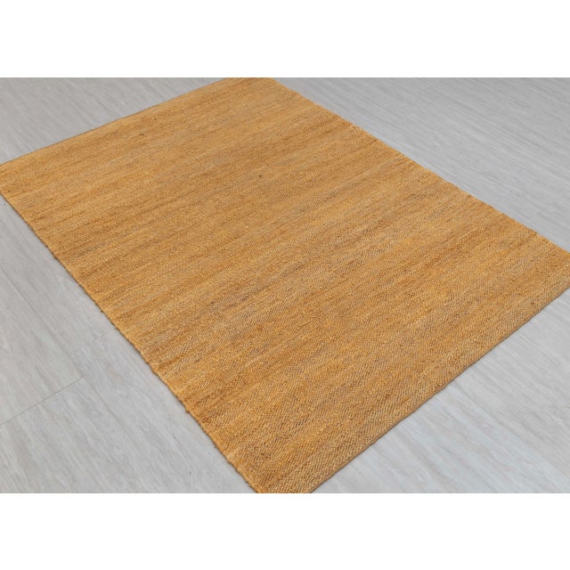 Gold Solid Handwoven Premium Natural Jute Yarn Flatweave Rug 5x8 Ft. For Sale - Image 11 of 12