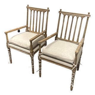 Matthew Izzo Collection Barnaby French Country Pine Wood Armchairs, Pair For Sale