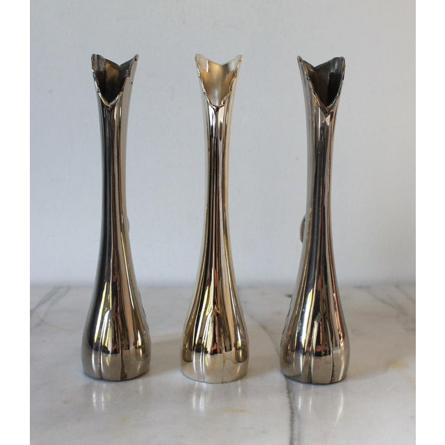 Art Deco Vintage Silver-Tone Swan Bud Vases S/3 For Sale - Image 3 of 12